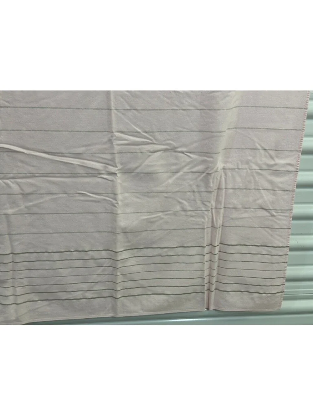 Pink Silver Striped Vintage Tablecloth Topper 7 Napkins